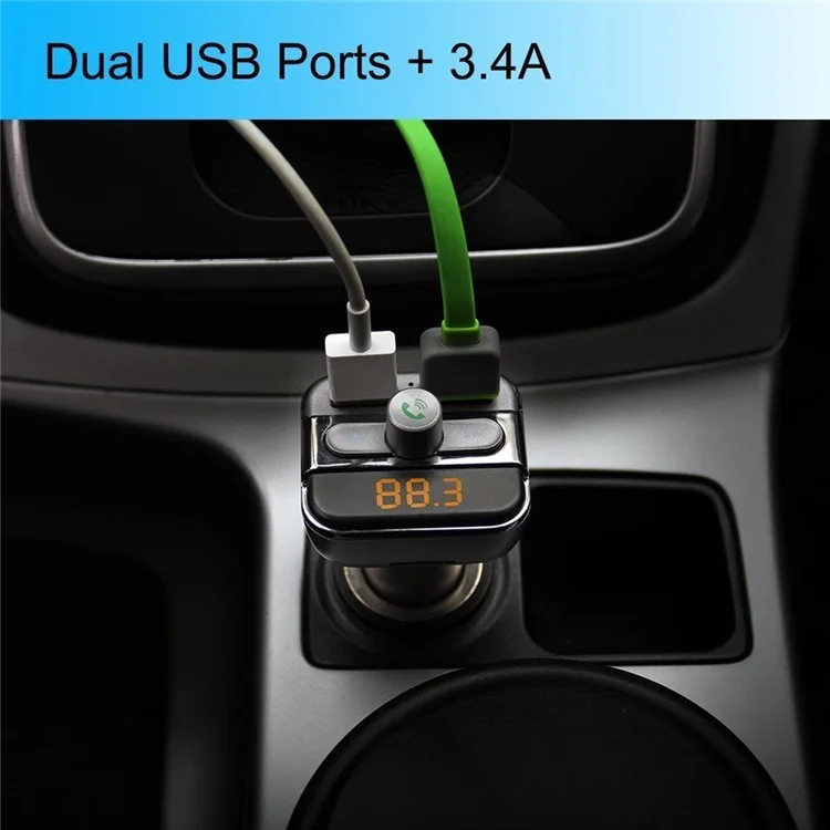 BT20 Bluetooth Car Hands-free FM Transmitter + Dual USB Car Charger MP3 Player Support TF Card - Black
