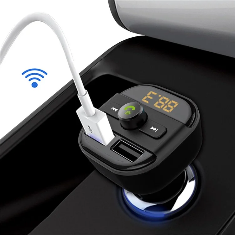 BT20 Bluetooth Car Hands-free FM Transmitter + Dual USB Car Charger MP3 Player Support TF Card - Black