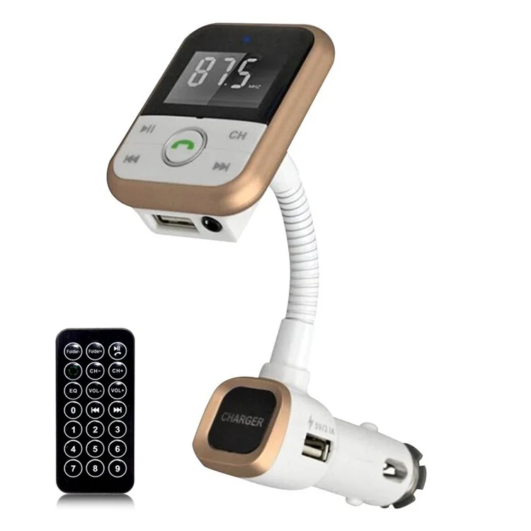 BT67 Bluetooth Handsfree Car Kit FM Transmitter MP3 Player with 2.1A USB Car Charger - Gold