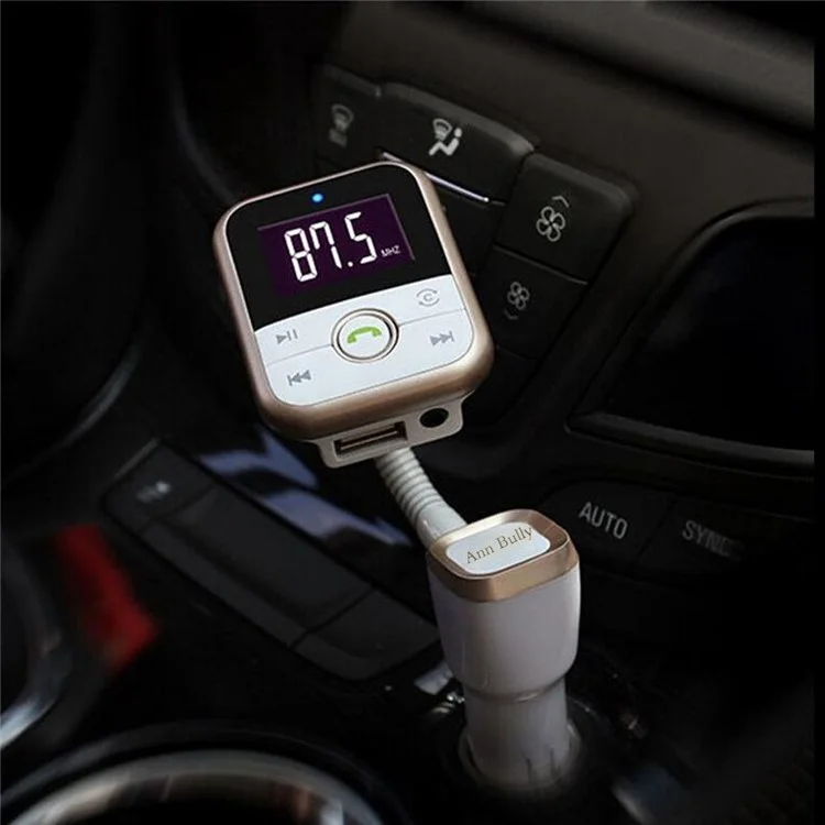 BT67 Bluetooth Handsfree Car Kit FM Transmitter MP3 Player with 2.1A USB Car Charger - Gold