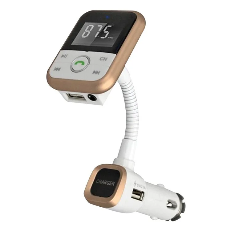 BT67 Bluetooth Handsfree Car Kit FM Transmitter MP3 Player with 2.1A USB Car Charger - Gold