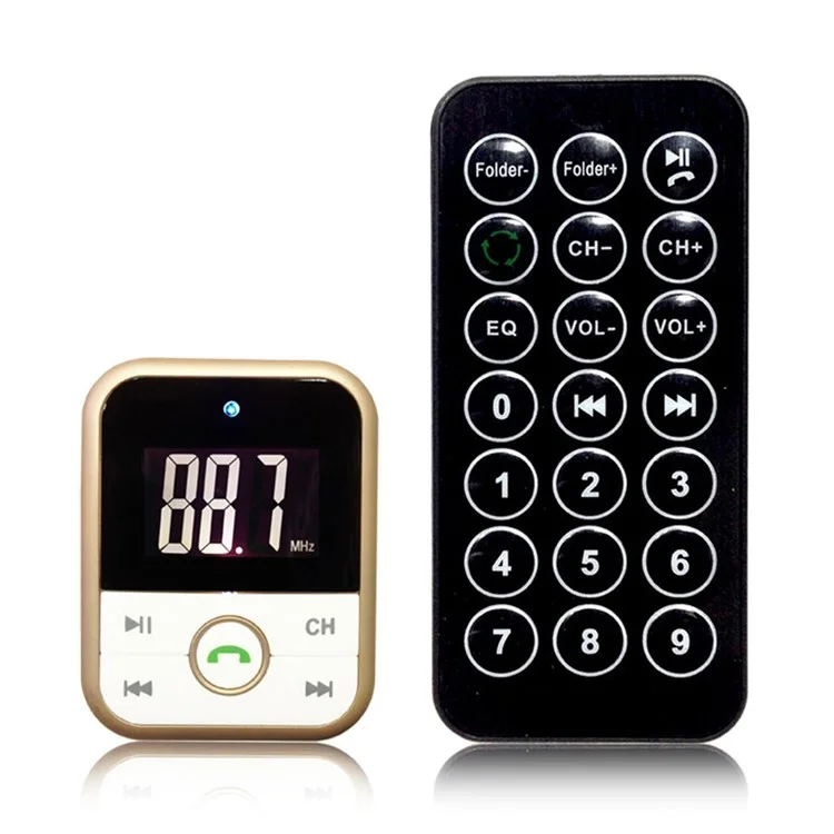 BT67 Bluetooth Handsfree Car Kit FM Transmitter MP3 Player with 2.1A USB Car Charger - Gold