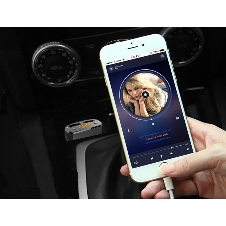 Bluetooth Hands-free Car Kit with FM Transmitter and 2.4A Dual USB Car Charger C30S - Black