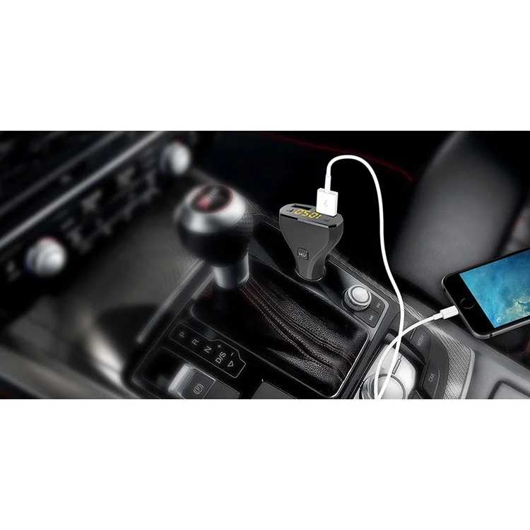 Bluetooth Hands-free Car Kit with FM Transmitter and 2.4A Dual USB Car Charger C30S - Black