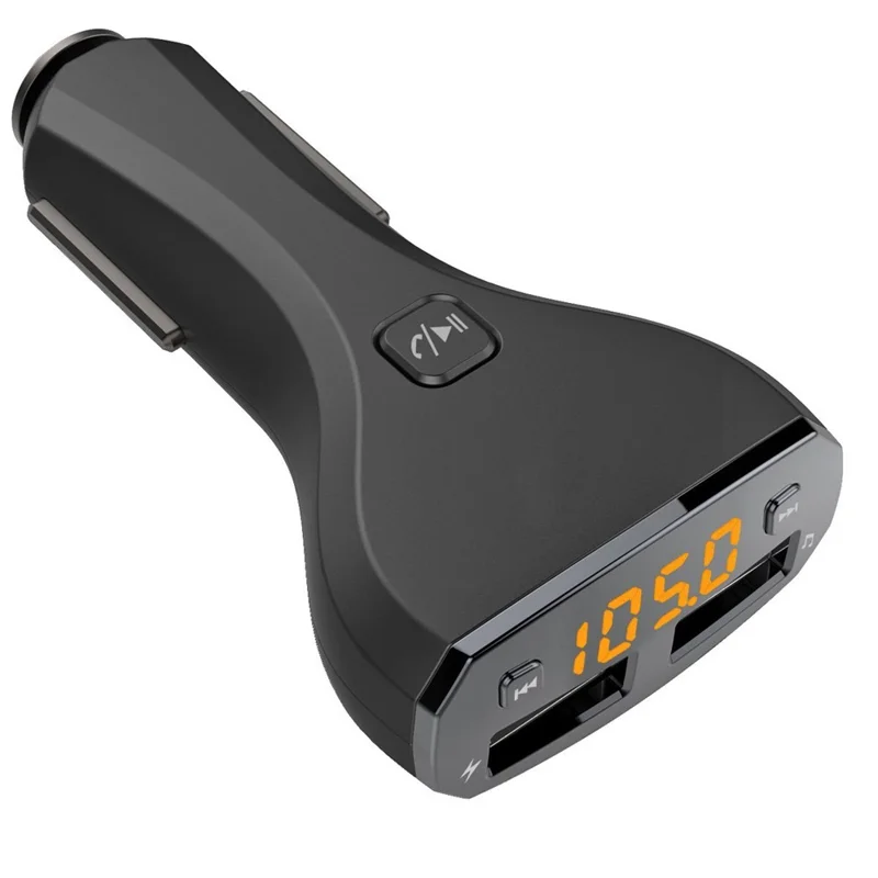 Bluetooth Hands-free Car Kit with FM Transmitter and 2.4A Dual USB Car Charger C30S - Black