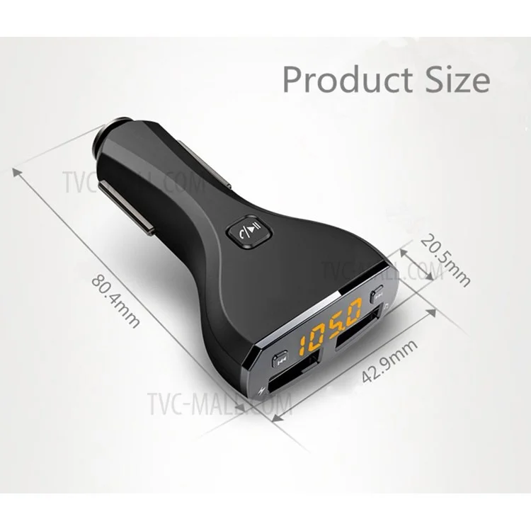 Bluetooth Hands-free Car Kit with FM Transmitter and 2.4A Dual USB Car Charger C30S - Black