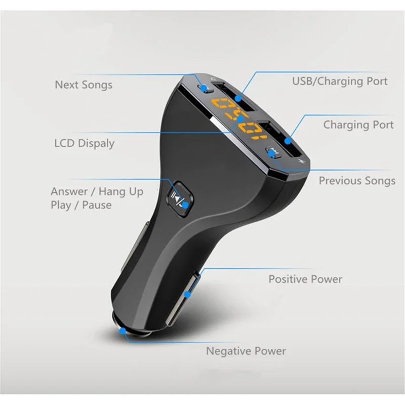 Bluetooth Hands-free Car Kit with FM Transmitter and 2.4A Dual USB Car Charger C30S - Black