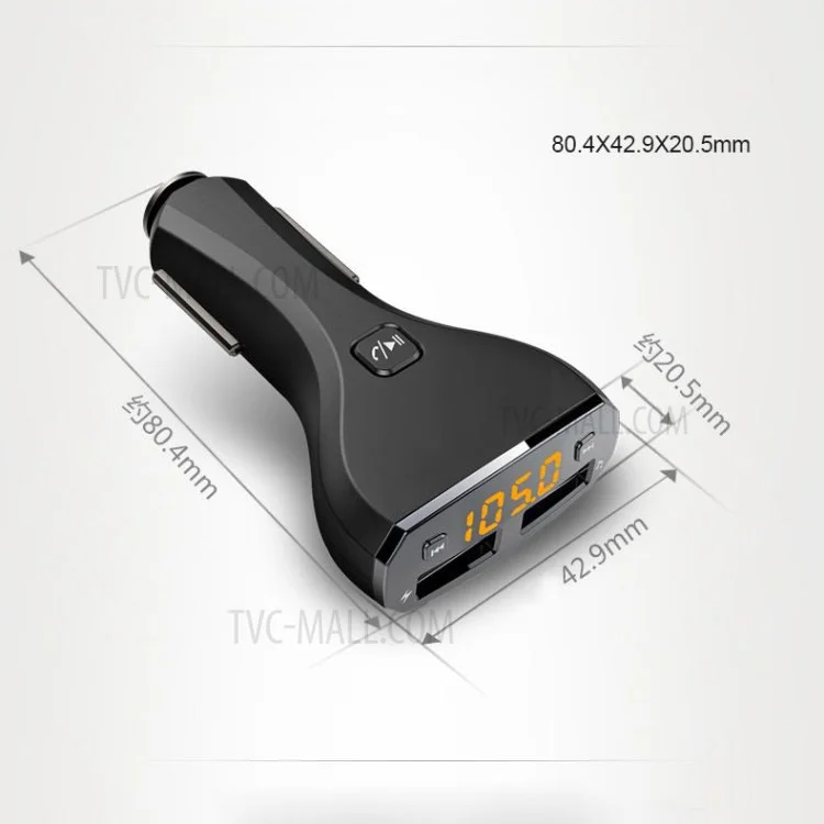 Bluetooth Hands-free Car Kit with FM Transmitter and 2.4A Dual USB Car Charger C30S - Black