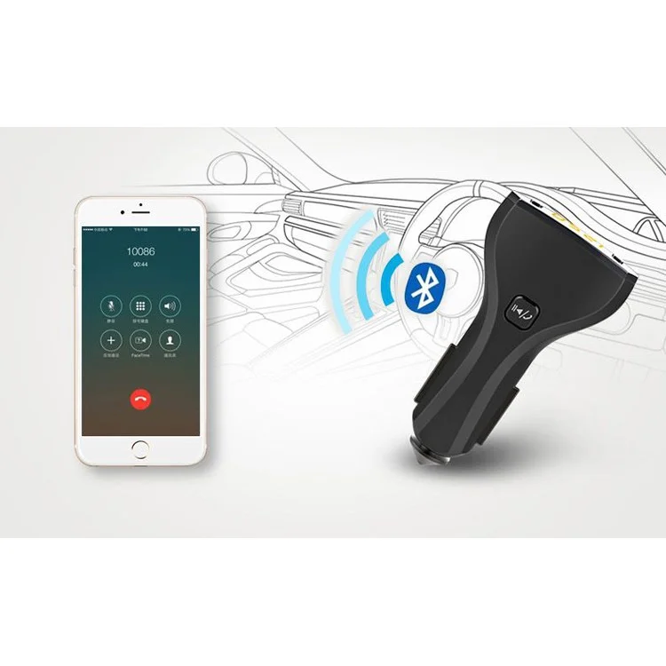 Bluetooth Hands-free Car Kit with FM Transmitter and 2.4A Dual USB Car Charger C30S - Black
