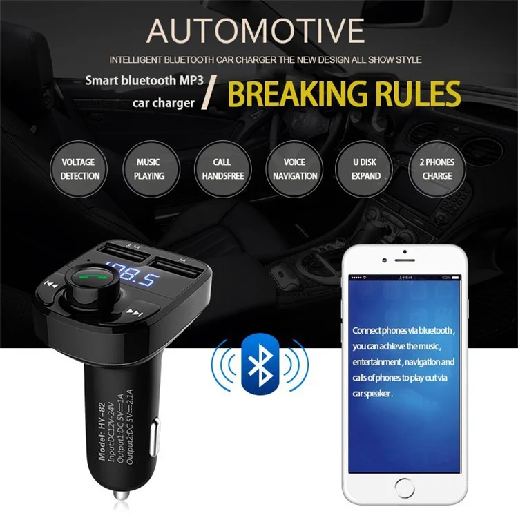 HY-82 Car Hands-free Bluetooth MP3 Music Player FM Transmitter with Dual USB Output