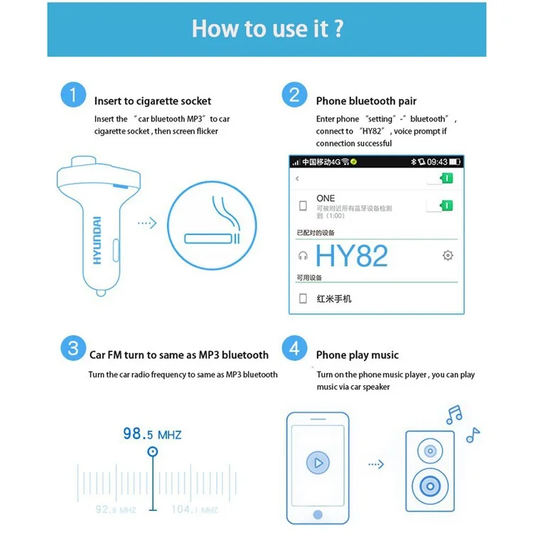 HY-82 Car Hands-free Bluetooth MP3 Music Player FM Transmitter with Dual USB Output
