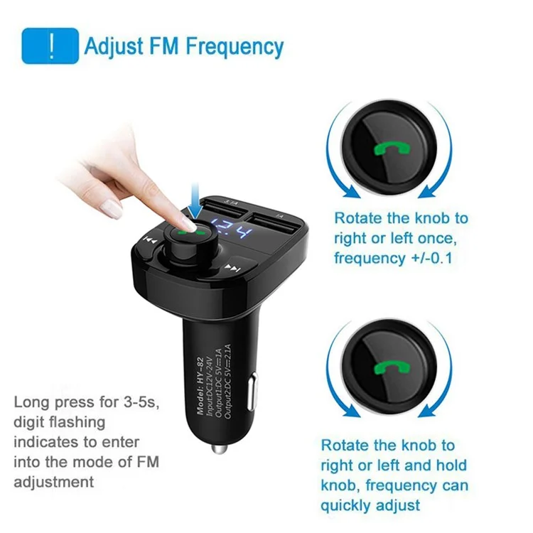 HY-82 Car Hands-free Bluetooth MP3 Music Player FM Transmitter with Dual USB Output