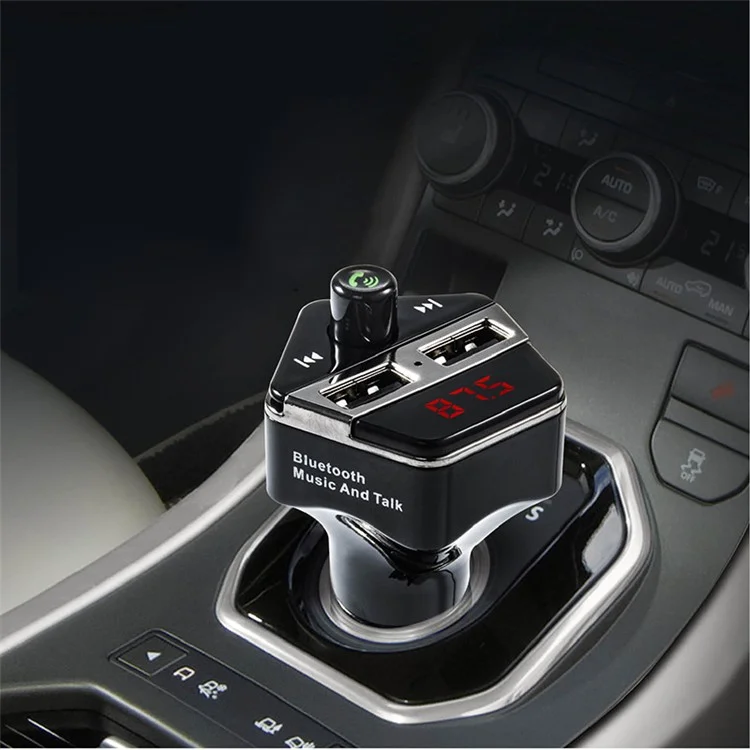 ST-06 Car FM Transmitter Bluetooth MP3 Player Dual USB Car Charger with Mic & LED Display for Samsung S8 etc. - Black