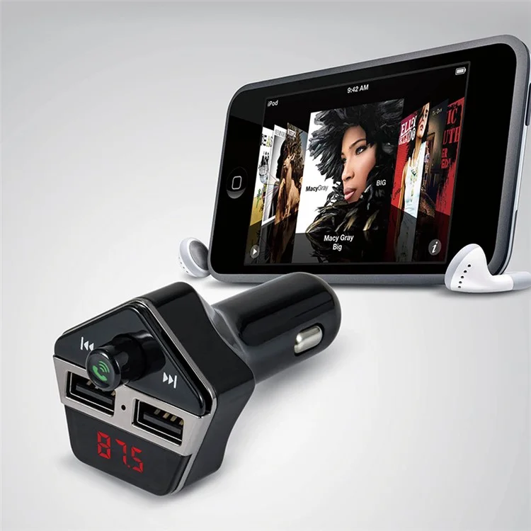 ST-06 Car FM Transmitter Bluetooth MP3 Player Dual USB Car Charger with Mic & LED Display for Samsung S8 etc. - Black