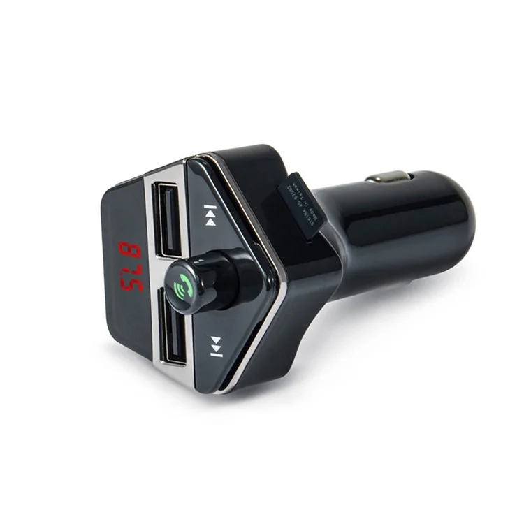 ST-06 Car FM Transmitter Bluetooth MP3 Player Dual USB Car Charger with Mic & LED Display for Samsung S8 etc. - Black