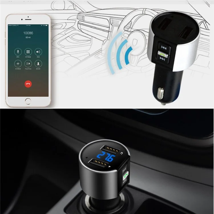 C26S Wireless Car Bluetooth Hands-free Music Player FM Transmitter with Dual USB Port 5V 3.4A