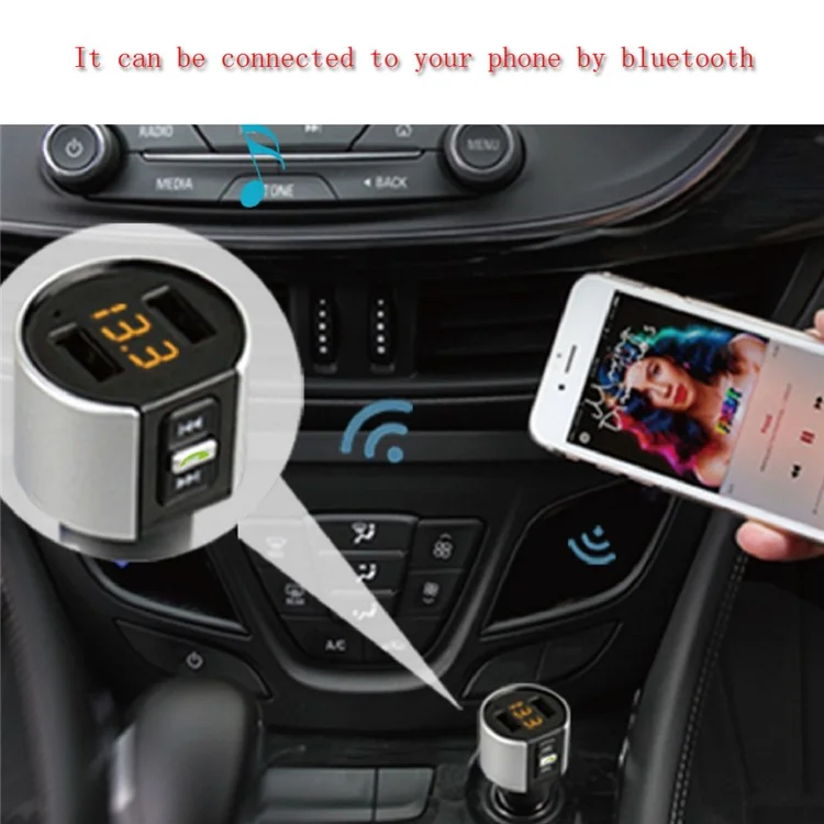 C26S Wireless Car Bluetooth Hands-free Music Player FM Transmitter with Dual USB Port 5V 3.4A