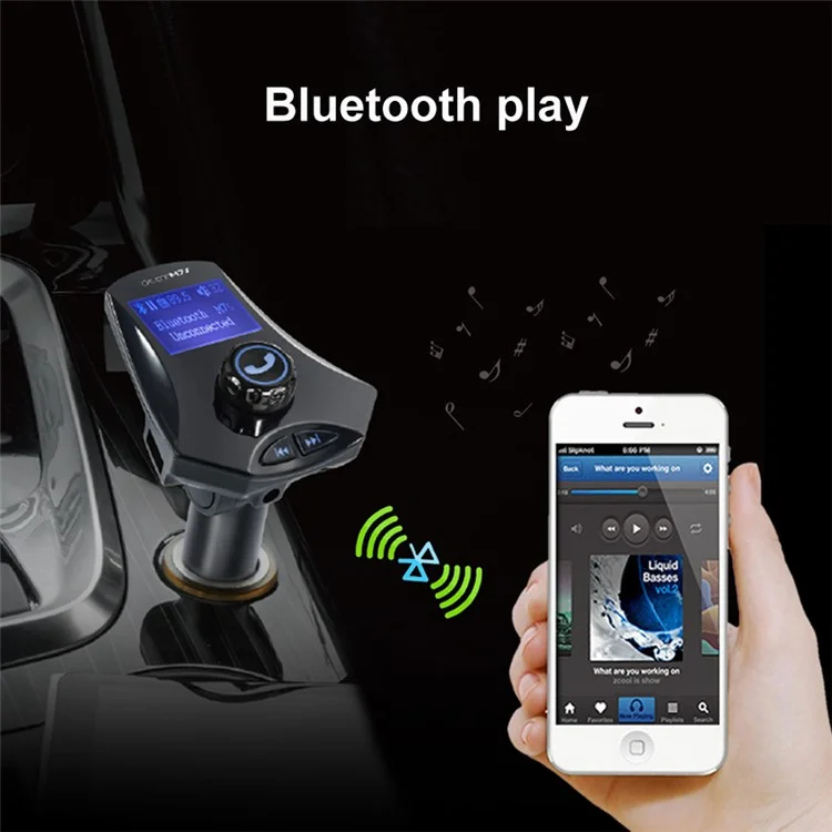 M7s LED Monitor Car MP3 Player Bluetooth FM Transmitter Car Kit Support Aux-in /  TF Card / U-Disk - Black