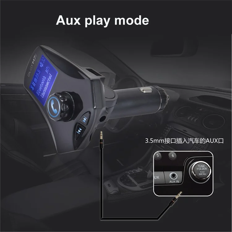M7s LED Monitor Car MP3 Player Bluetooth FM Transmitter Car Kit Support Aux-in /  TF Card / U-Disk - Black