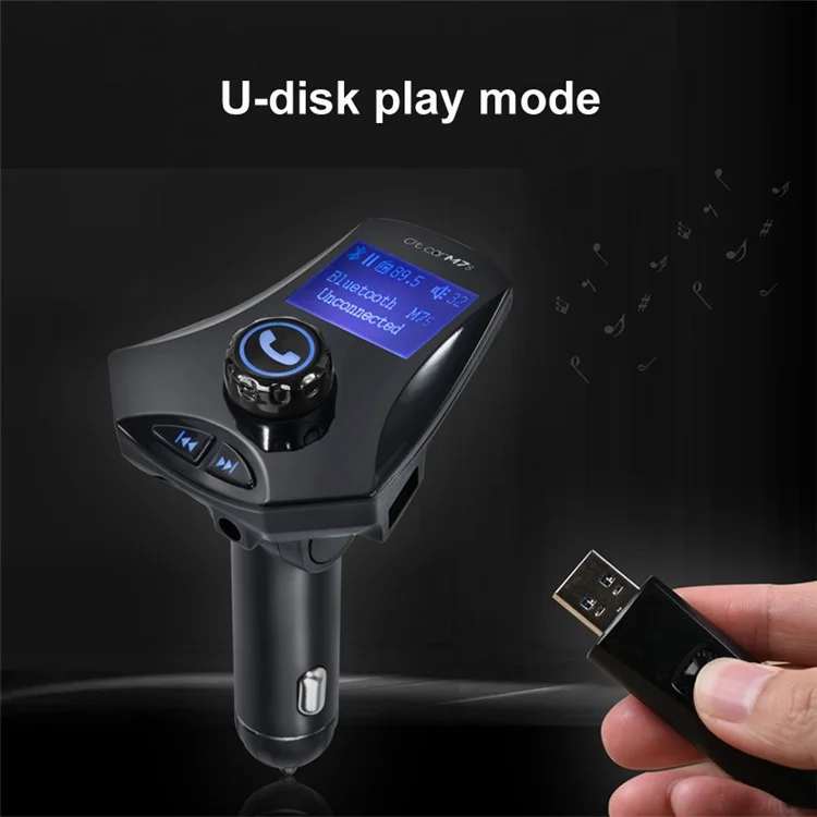 M7s LED Monitor Car MP3 Player Bluetooth FM Transmitter Car Kit Support Aux-in /  TF Card / U-Disk - Black