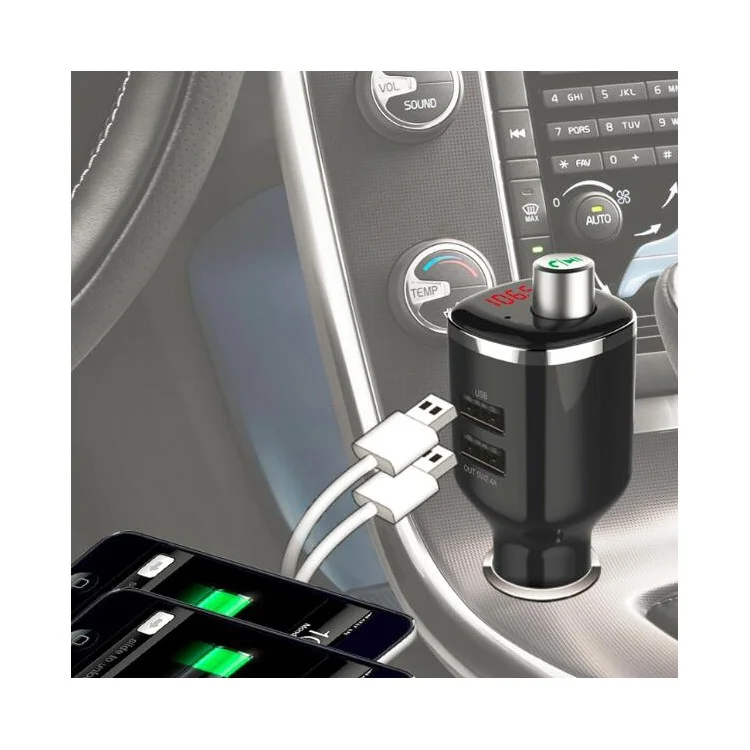 BC23 LED Monitor FM Transmitter Wireless Bluetooth Hands-free Car Kit with Dual-USB Ports Car Charger