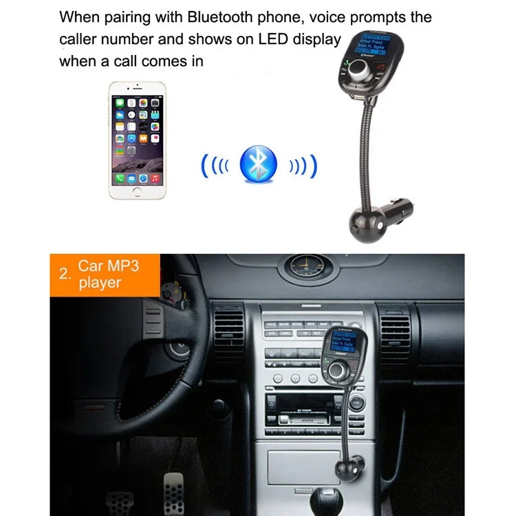 BT002 Bluetooth Car MP3 Audio Player FM Transmitter with Remote Control LCD Screen USB Charger