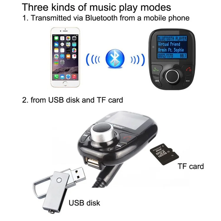 BT002 Bluetooth Car MP3 Audio Player FM Transmitter with Remote Control LCD Screen USB Charger