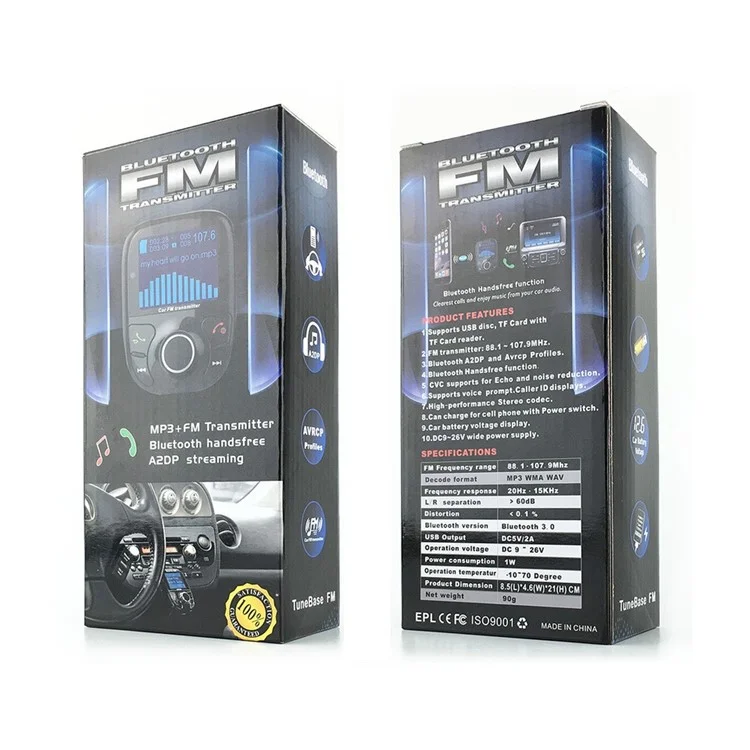 BT002 Bluetooth Car MP3 Audio Player FM Transmitter with Remote Control LCD Screen USB Charger