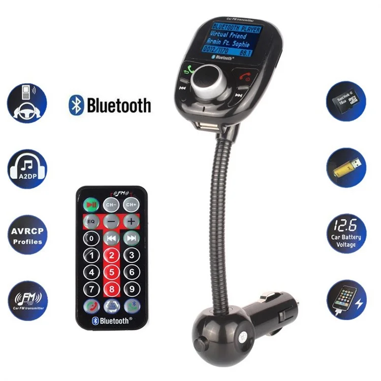 BT002 Bluetooth Car MP3 Audio Player FM Transmitter with Remote Control LCD Screen USB Charger