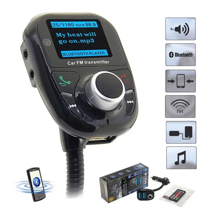 BT002 Bluetooth Car MP3 Audio Player FM Transmitter with Remote Control LCD Screen USB Charger