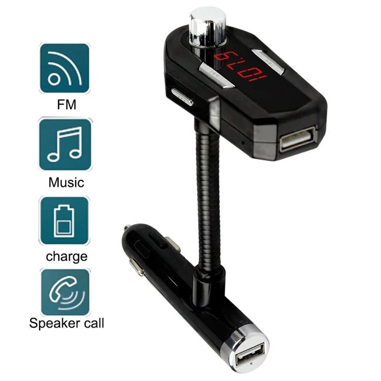 FM25 Car Charger Bluetooth FM Transmitter Radio with Dual USB Charging and Aux Input