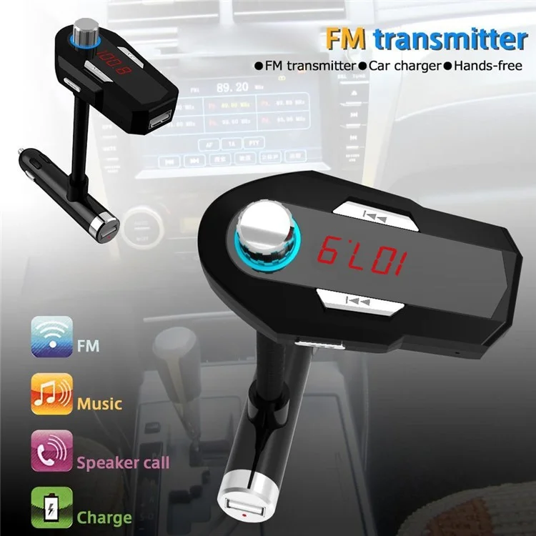 FM25 Car Charger Bluetooth FM Transmitter Radio with Dual USB Charging and Aux Input