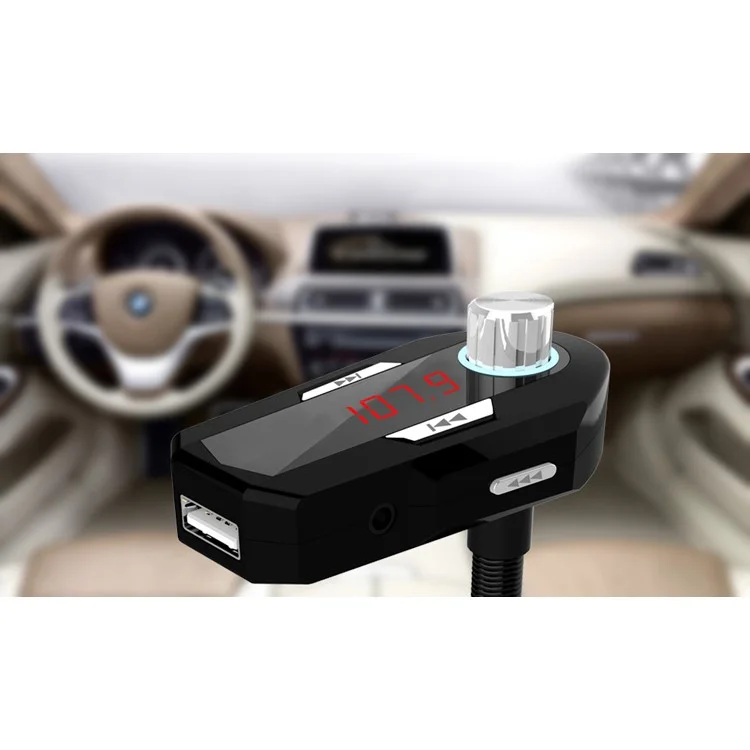 FM25 Car Charger Bluetooth FM Transmitter Radio with Dual USB Charging and Aux Input
