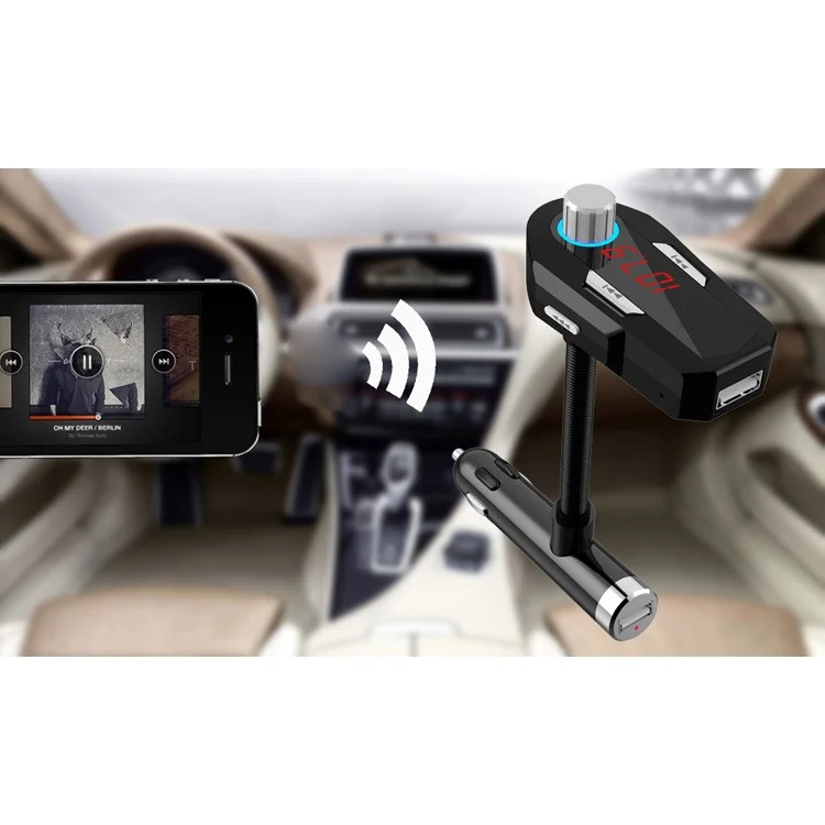 FM25 Car Charger Bluetooth FM Transmitter Radio with Dual USB Charging and Aux Input