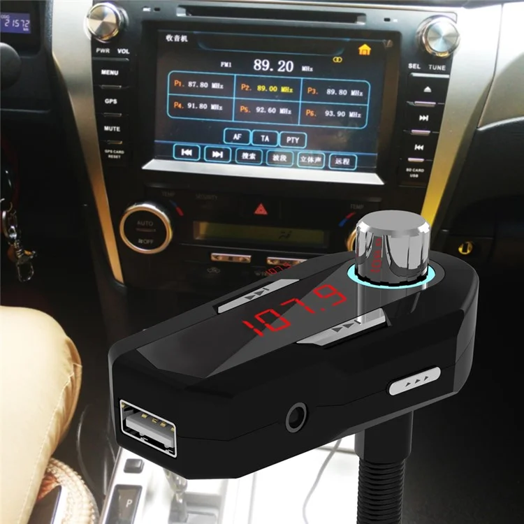 FM25 Car Charger Bluetooth FM Transmitter Radio with Dual USB Charging and Aux Input