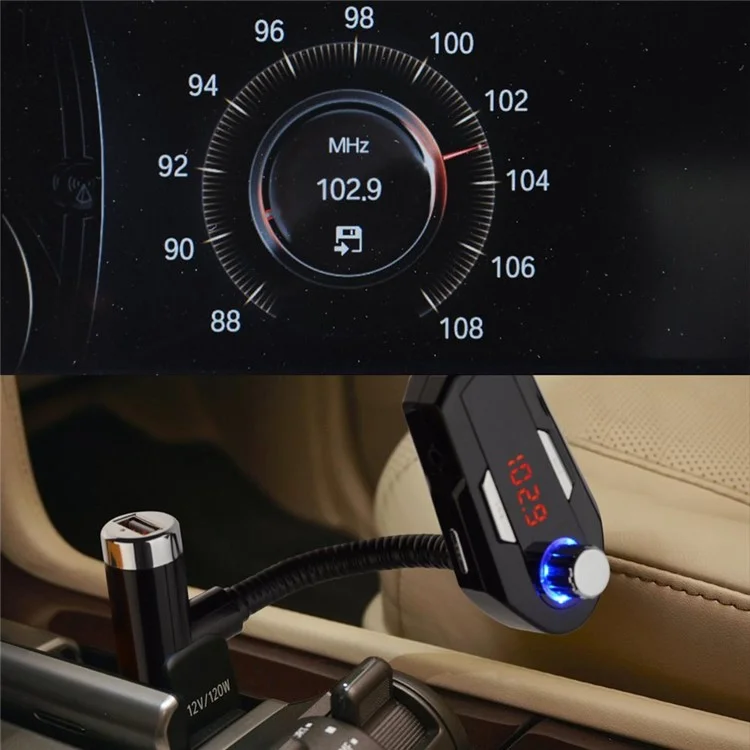 FM25 Car Charger Bluetooth FM Transmitter Radio with Dual USB Charging and Aux Input