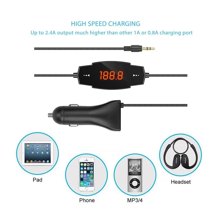FM23 Car MP3 Music Player FM Radio Transmitter Car Charge with 3.5mm Line-in