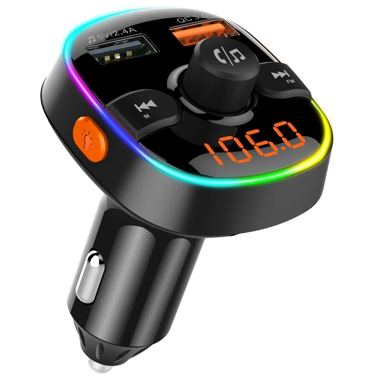 Kit mains libres sans fil BC52 pour voiture, transmetteur FM Bluetooth, lecteur MP3 avec 7 couleurs de lumière et chargeur USB double