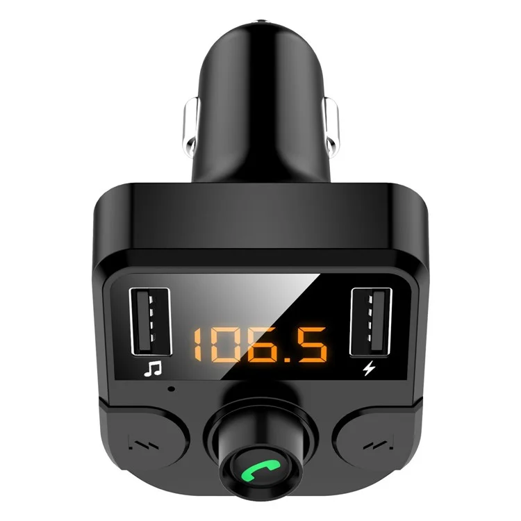 BT36B Dual USB Car Charger with FM Transmitter Bluetooth-compatible Hands-free FM Modulator Car Phone Charger - Black