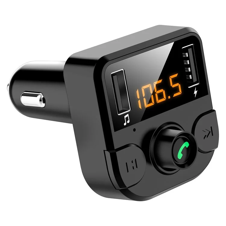 BT36B Dual USB Car Charger with FM Transmitter Bluetooth Hands-free FM Modulator Car Phone Charger - Black