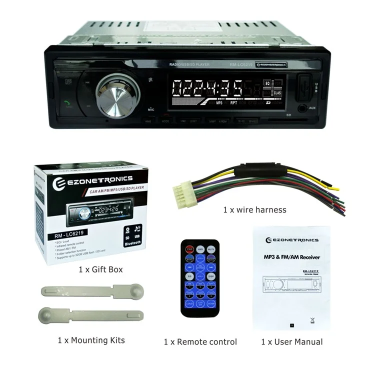 EZONETRONICS Car Bluetooth AM FM MP3 Stereo Radio Receiver Aux with USB + Remote Control (RM-LC6219)
