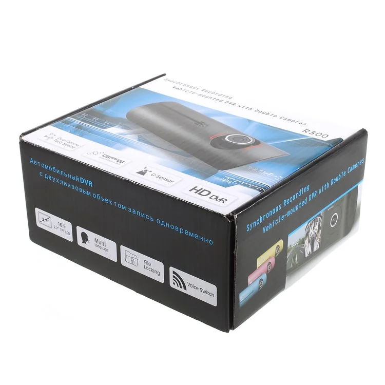 R300 Câmera de Lente Dupla DVR Com GPS e Gp-sensor 2,7 "tft LCD Video Recorder - Preto