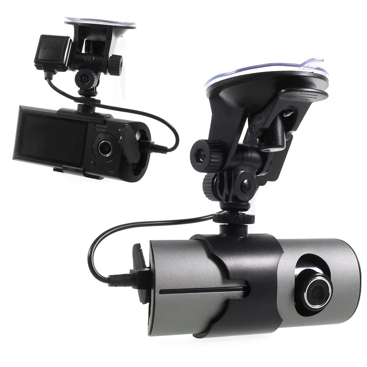 R300 Dual Lens Camera Car DVR with GPS and G-Sensor 2.7" TFT LCD Video Recorder Camcorder - Black