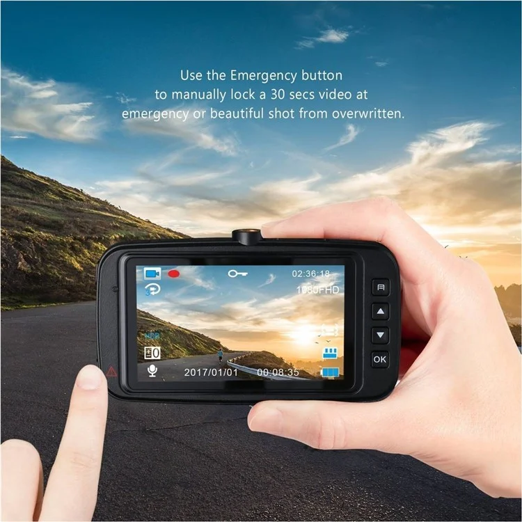 JWKD 2.7-inch HD 1080P Car Camcorder 150° Wide Angle Built-in G-Sensor