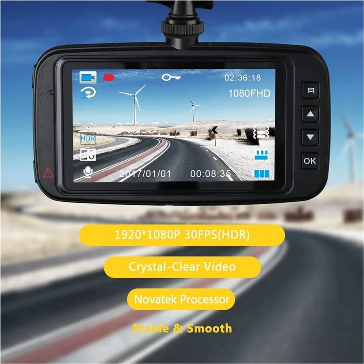 JWKD 2.7-inch HD 1080P Car Camcorder 150° Wide Angle Built-in G-Sensor