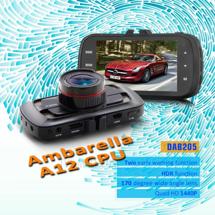 DAB205 Ambarella A12 CPU Car DVR 3" 5.0MP 170 Degree H.264 Motion Detection Car Camera No GPS Module - Black