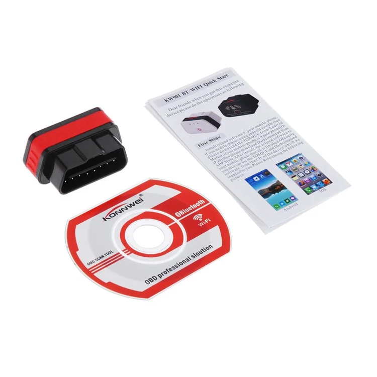 KONNWEI KW901 WiFi ELM327 OBD Diagnostic Scan Tool for iOS and Android - Black / Red