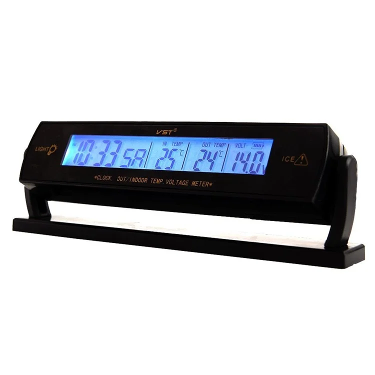 VST-7013V 3 in 1 Car Voltmeter, Digital Clock and Thermometer with Bracket Blue Backlight