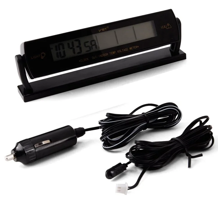 VST-7013V 3 in 1 Car Voltmeter, Digital Clock and Thermometer with Bracket Blue Backlight