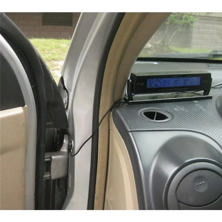 VST-7013V 3 in 1 Car Voltmeter, Digital Clock and Thermometer with Bracket Blue Backlight